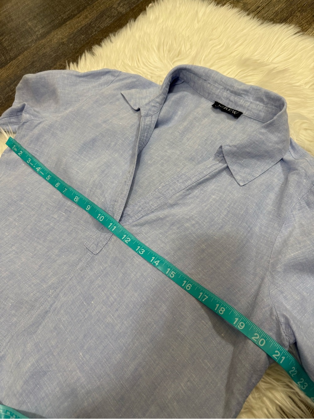 J.Crew popover blue coastal bungalow solid color 100% linen BY694 medium - Picture 9 of 10